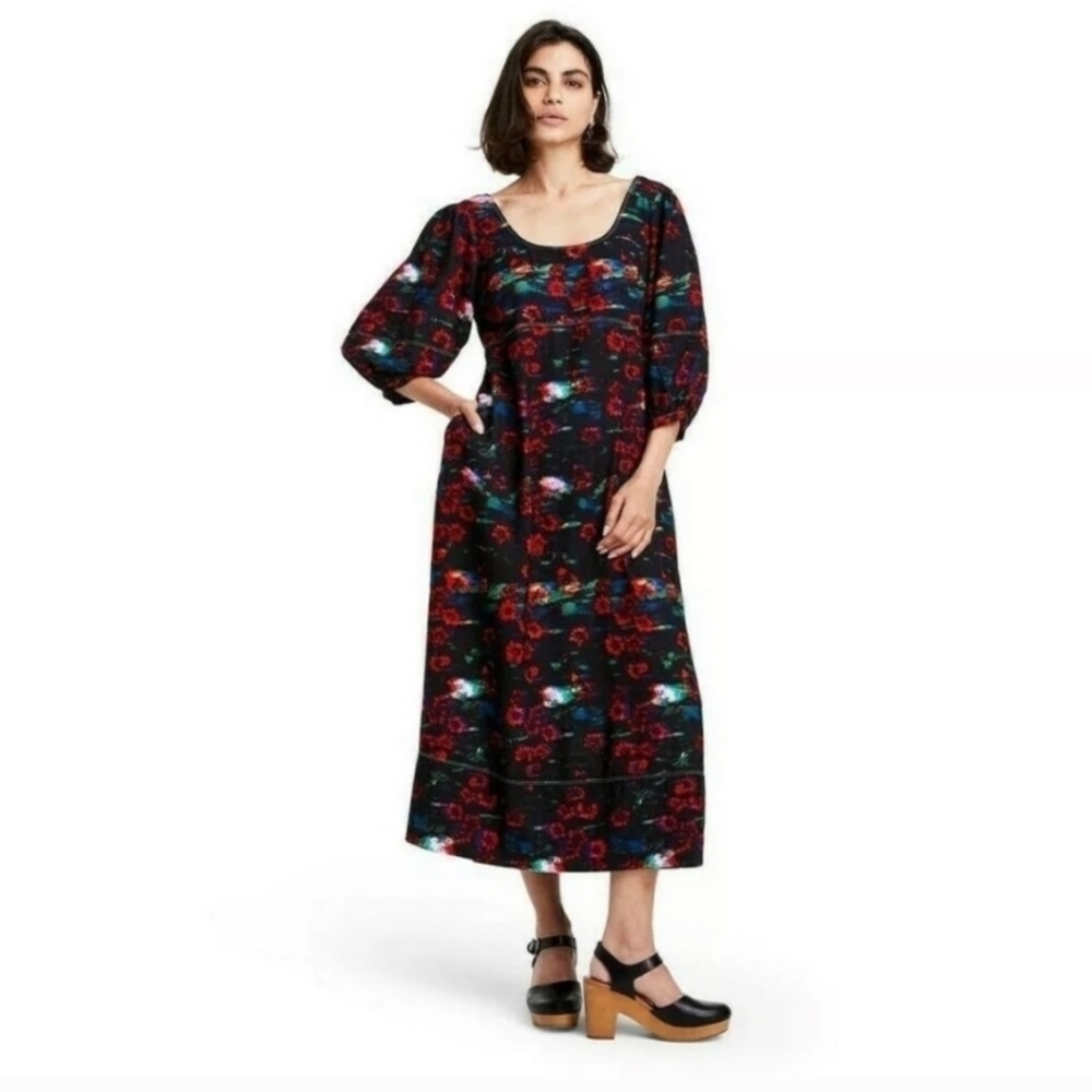 Floral Print Midi Dress Puff Sleeve Casual Everyday Dress